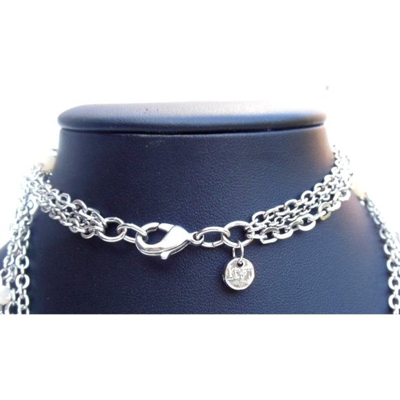 Ann Taylor Loft Silver Tone Multistrand Necklace w/ Faux Labradorite MOP & Cryst - Picture 5 of 5